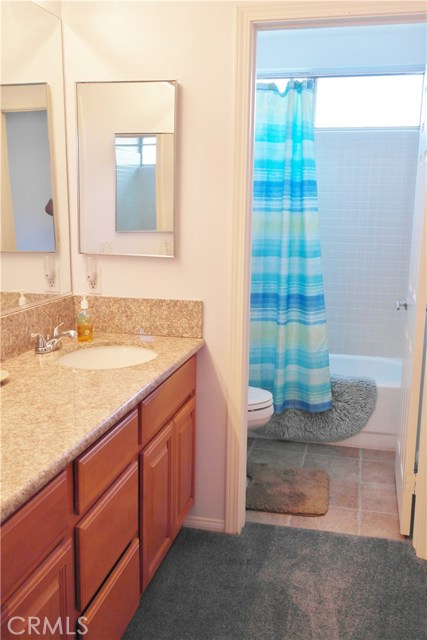 Upstairs Hall Bathroom With Upgraded Counter Tops, Dual Sinks and Tub/Shower Combined.