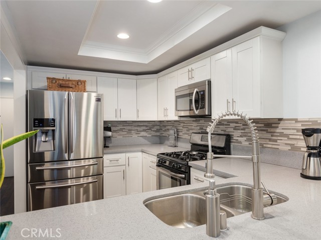 Stainless steel appliances and Quartz countertops