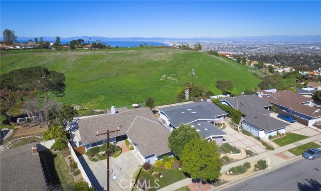 Aerial view of the neighborhood and coastline.