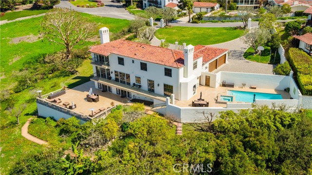 Rear elevation shows the pool yard, the Grand Terrace, the huge front yard with its circular driveway, the motor court, the orchard to the right of the terrace, and parkland embracing the property to the NW and NE.