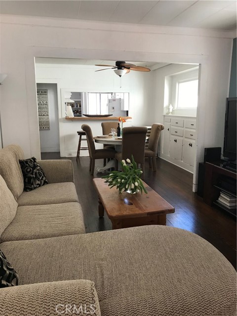 Built-in cabinets in the dining room with original window