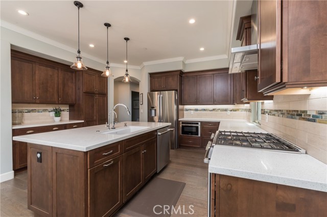 A gourmet's dream kitchen!  Prep island, beautiful cabinetry with quartz counters, all Bosch appliances, big pantry, and all Bosch appliances.