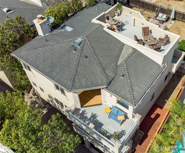 Aeriel view of the Rooftop Deck and Deck off of the Family Room