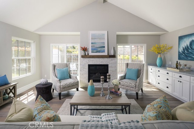 Formal Living Room, vaulted ceilings, natural reclaimed wood, gas fire place