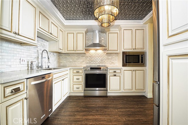 Kitchen with wood tile floors