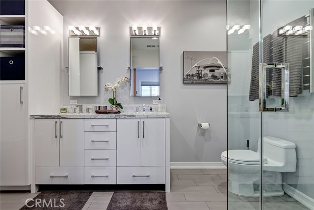Luxury Master Bathroom Retreat with Carrera marble counters, heated tile floors and heated towel rack.