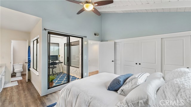 Master bedroom with new closet doors looking into the office/atrium