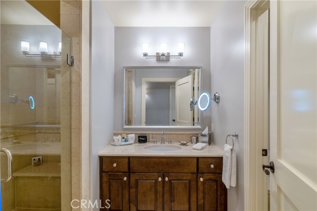 Master bath vanity and walk-in shower.