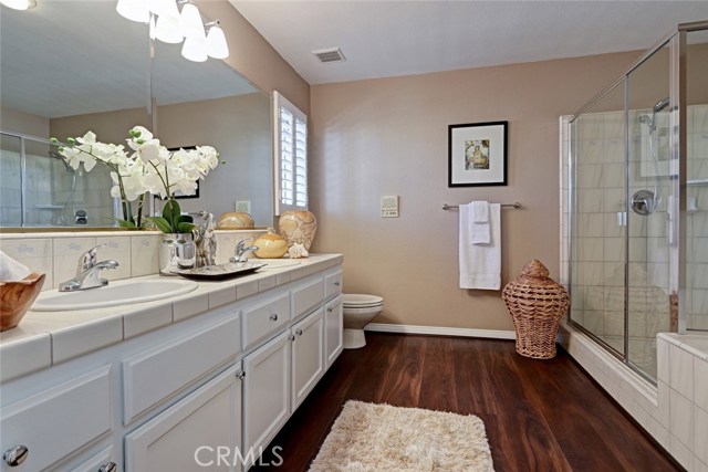 Master Bathroom with Glass Enclosed Shower and Separate Spa Tub