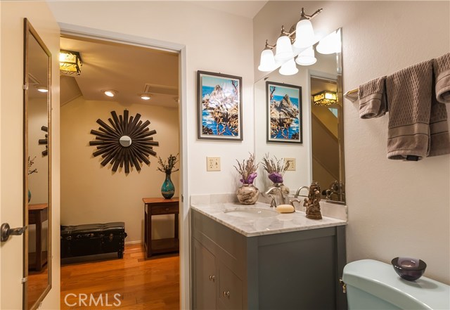 Downstairs half bath with Marble Counters Downstairs half bath with Marble Counters