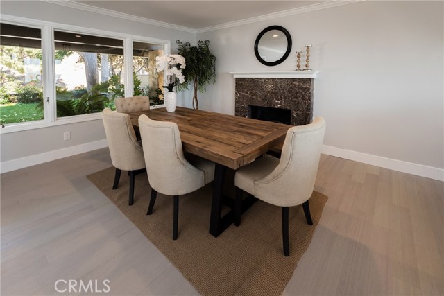 Dining area with fireplace