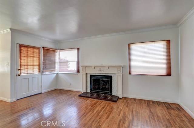 Frony entry and wood burning fireplace