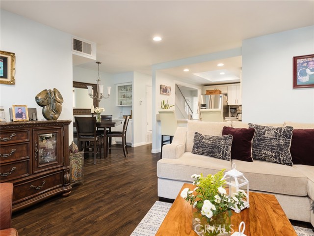 Walnut flooring, breakfast bar, dining room