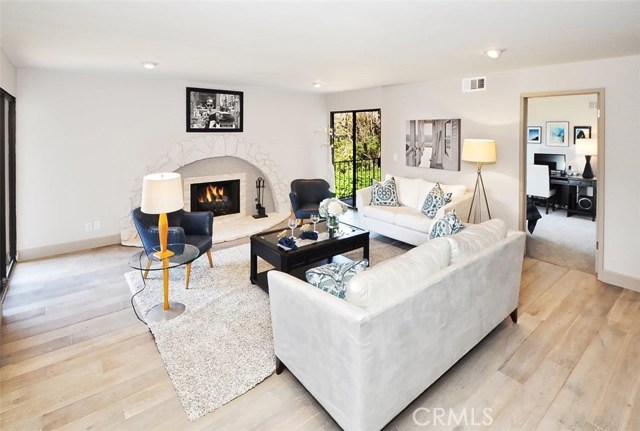 Downstairs family room with fire place