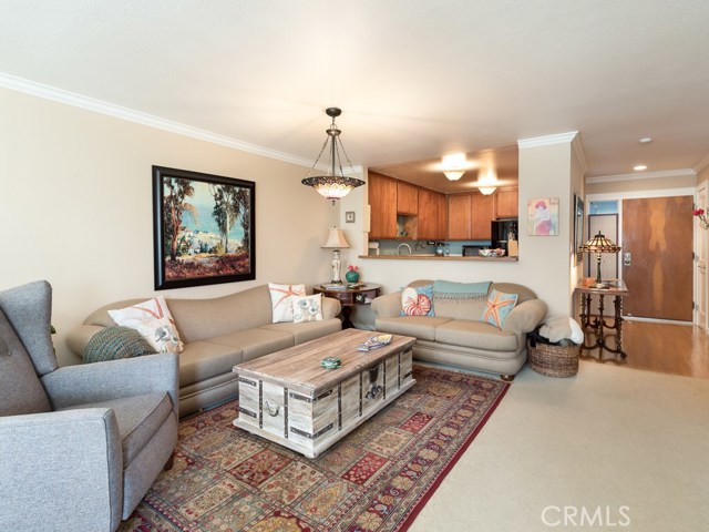 Another view of living room looking back toward entry area and front door. A hall coat closet is visible on right of photo adjacent to front door.