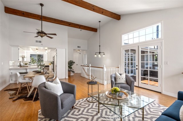 open floorplan with vaulted ceilings and great light