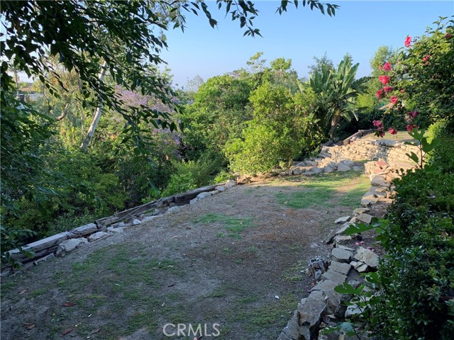 Flat, terraced level in backyard.