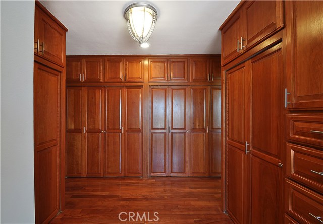 Extensive closet space with lots of built-ins is incorporated into the master bath.