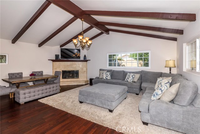 great room with gorgeous fireplace
