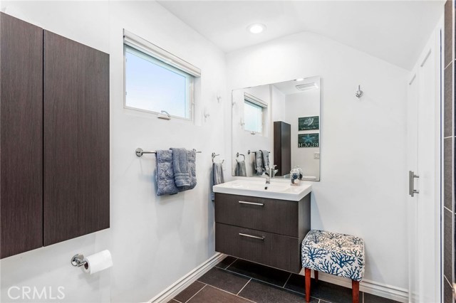 Tastefully remodeled master bath with shower