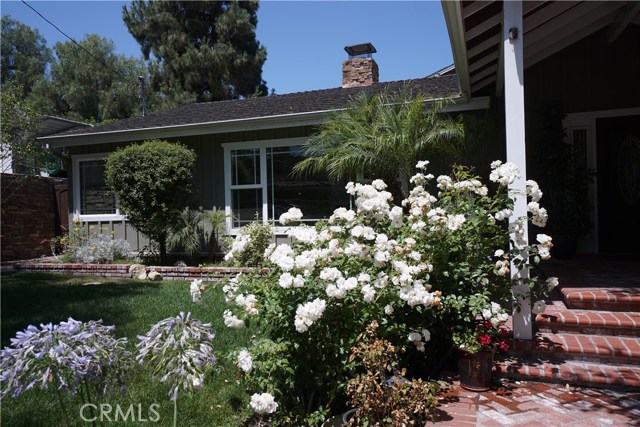 Is this an enchanting front yard. Trash can enclosed area on left side, so convenient for all purposes.