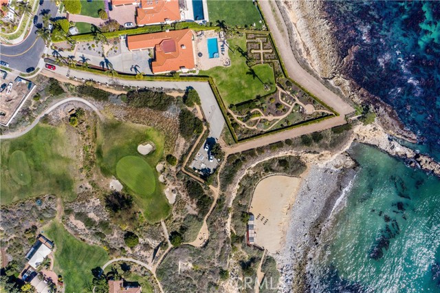 Stunning aerial view of property and nearby golf holes at Terranea Resort