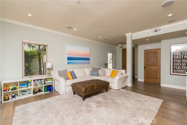 View of living room looking toward the front entrance.  Gorgeous wide plank French Oak flooring.