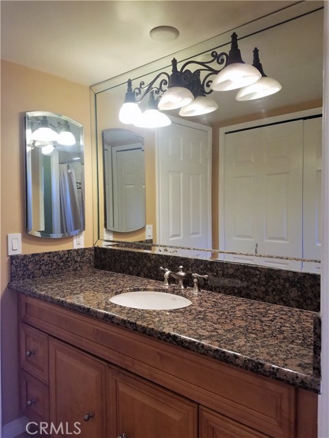 Downstairs bathroom with granite countertops