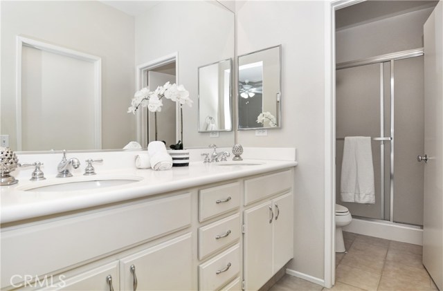 Master Bathroom with double sinks, beautiful white cabinets