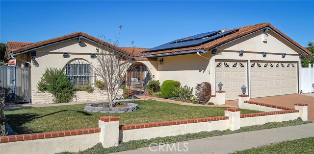 Front view with solar panel on the garage roof