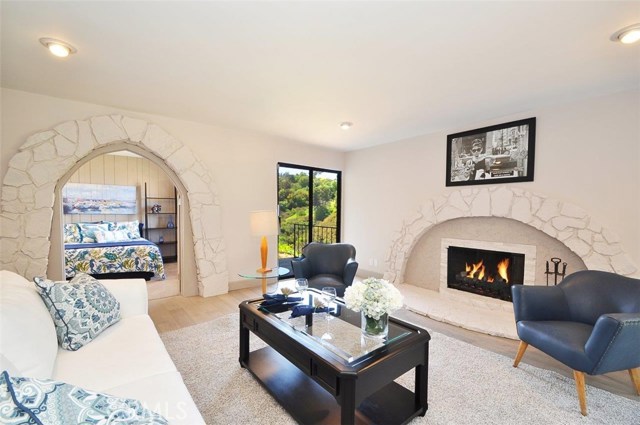 Downstairs family room with two bedrooms adjacent