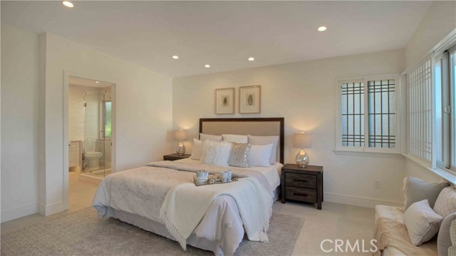 Master bedroom, recessed reading lights, Shoji decorative window coverings