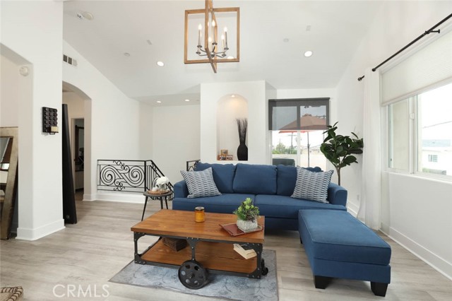 Living room with patio door on right