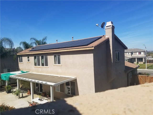 View of solar panels. More panels than your typical home.