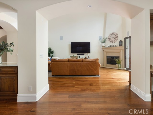 View of the family room from the kitchen.