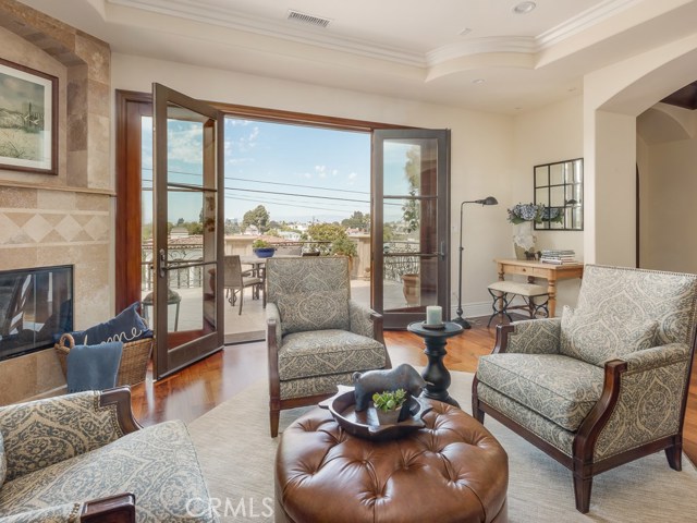 Living room with french doors open.