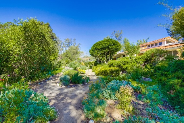 Landscaped pathways leading to rest of yard