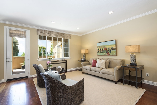 Spacious living room with ocean view.