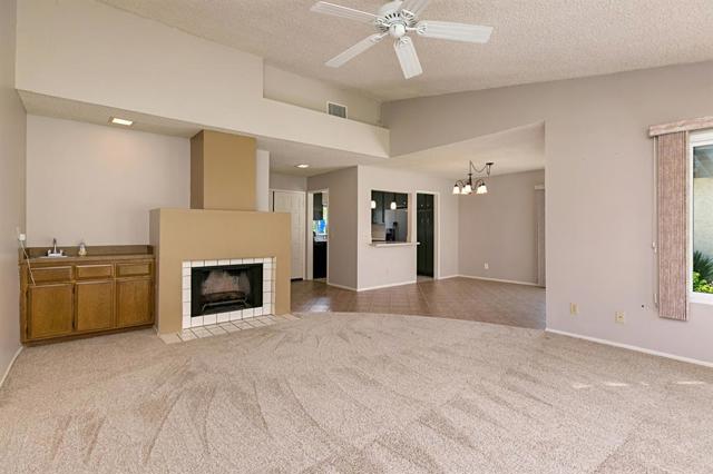 Living Room fireplace and wetbar