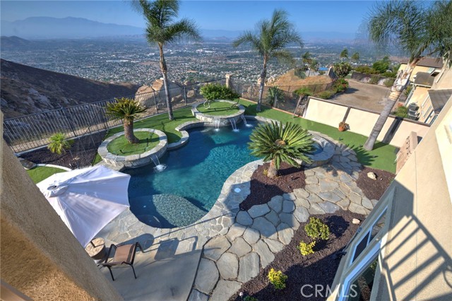 Aerial view of pebble tec pool and spa