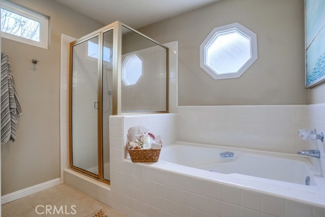 Sunken tub with separate shower