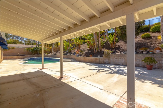 Patio cover adds nice shade to backyard.