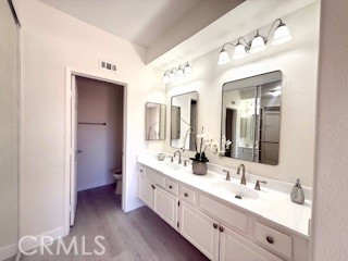 Dual sinks in the primary bathroom.