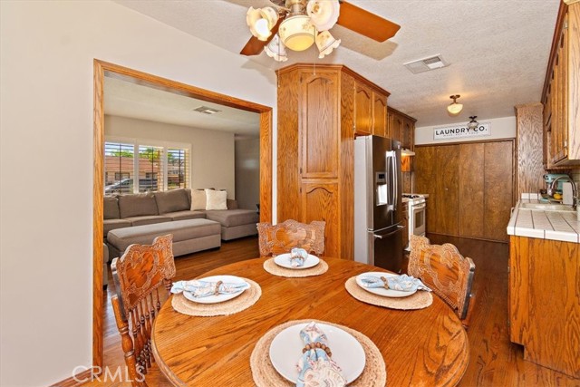 Living room to dining room and kitchen.