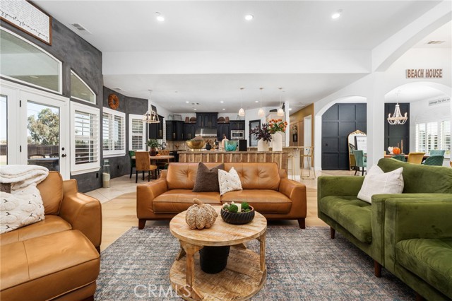 Living room open to kitchen and dining room