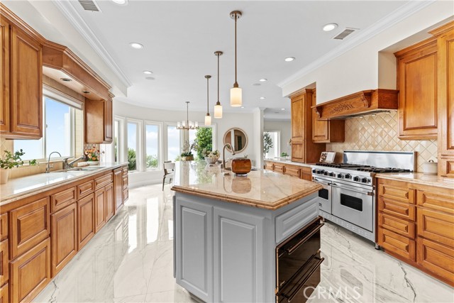 Spacious kitchen with center island.