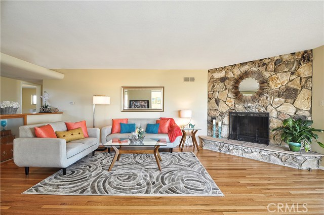 Beautiful stone fireplace in living room