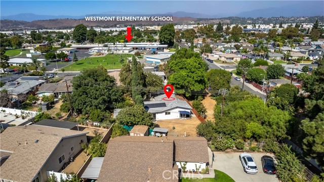 Aerial photo of 1770 Wright St home near Westmont Elementary School