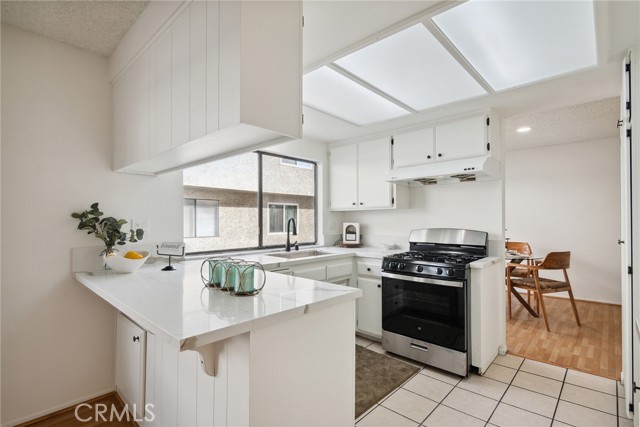 Kitchen with view of skylights