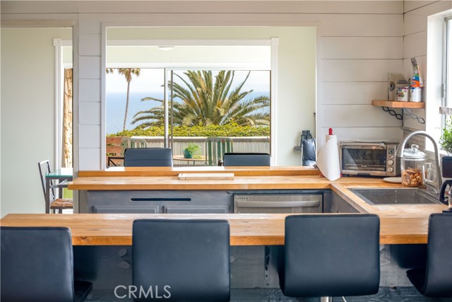 Bar top in kitchen with ocean view